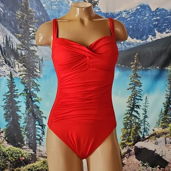 LA BLANCA RED SWIMSUIT ONE PIECE WOMAN SIZE 8 - Picture 1 of 12